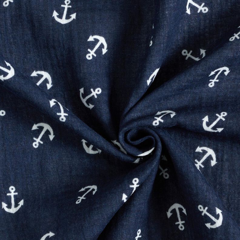 Muslin/Dubbel-krinkelväv Ankare – marinblått/vit, image number 3