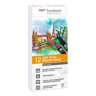 ABT Dual Brush Pen vattenfärg Gråtoner Set [ 12 styck ] | Tombow, 