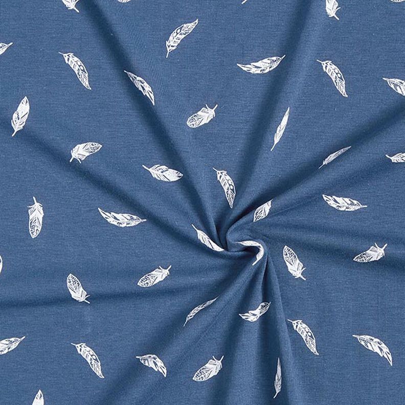 Bomullsjersey Fjädrar – jeansblå,  image number 3