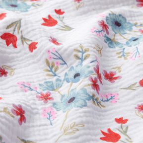Muslin/Dubbel-krinkelväv Vårblommor med tulpaner – vit/brandgul, 