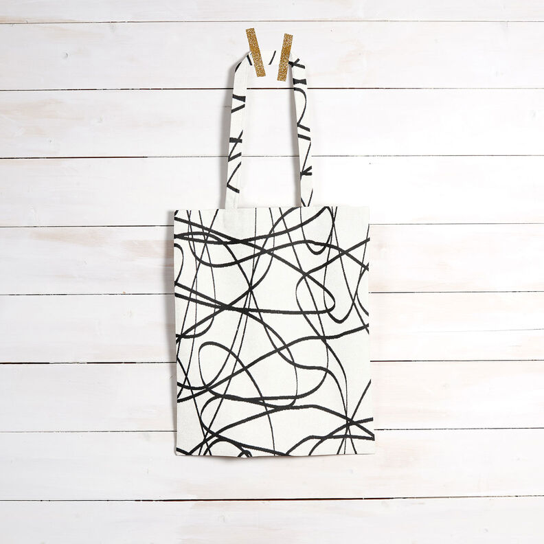 Dekorationstyg Jacquard abstrakta linjer &ndash; elfenbensvit/svart,  image number 8