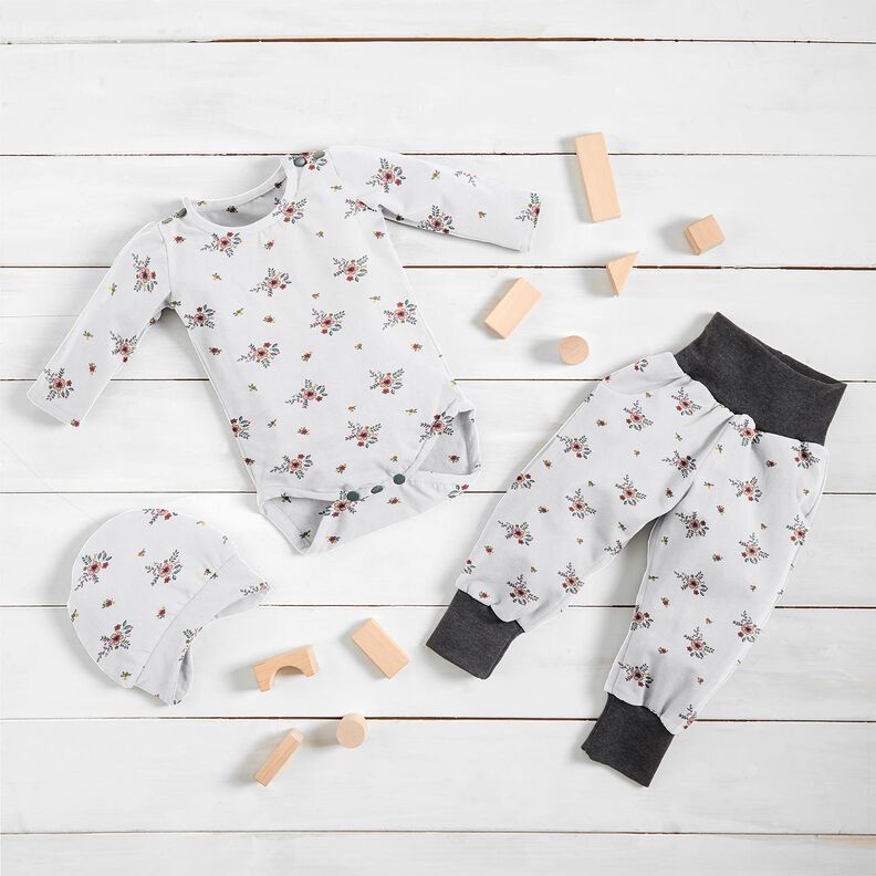 GOTS Bomullsjersey Spridda blommor | Poppy Fabrics – vit,  image number 7