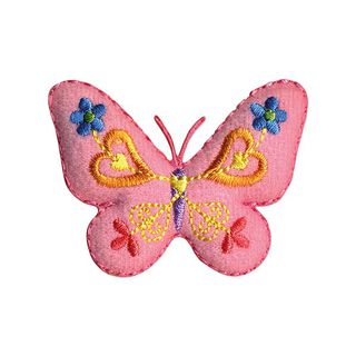 Applikation Fjäril [ 4,5 x 5,5 cm ] – rosa/gul, 