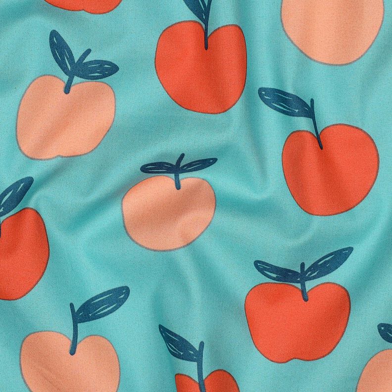 Bomullspoplin stora äpplen | Poppy Fabrics – aquablått/lax, image number 2
