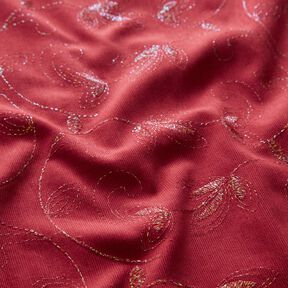 Fint manchestertyg glitterbroderi blommor – kaminrött, 