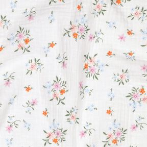 GOTS Muslin/Dubbel-krinkelväv Söta blommor  | Poppy Fabrics – elfenbensvit/brandgul, 