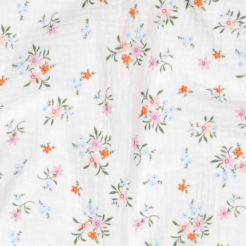 GOTS Muslin/Dubbel-krinkelväv Söta blommor  | Poppy Fabrics – elfenbensvit/brandgul,  image number 2