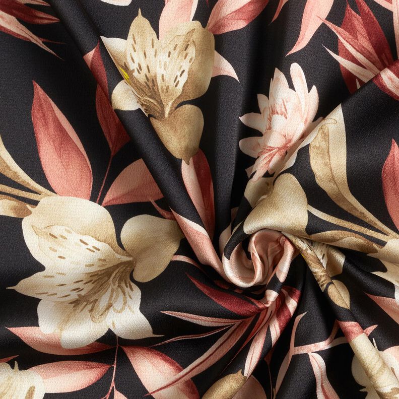 Crepesatin magnolior med palmblad – svart/beige,  image number 3