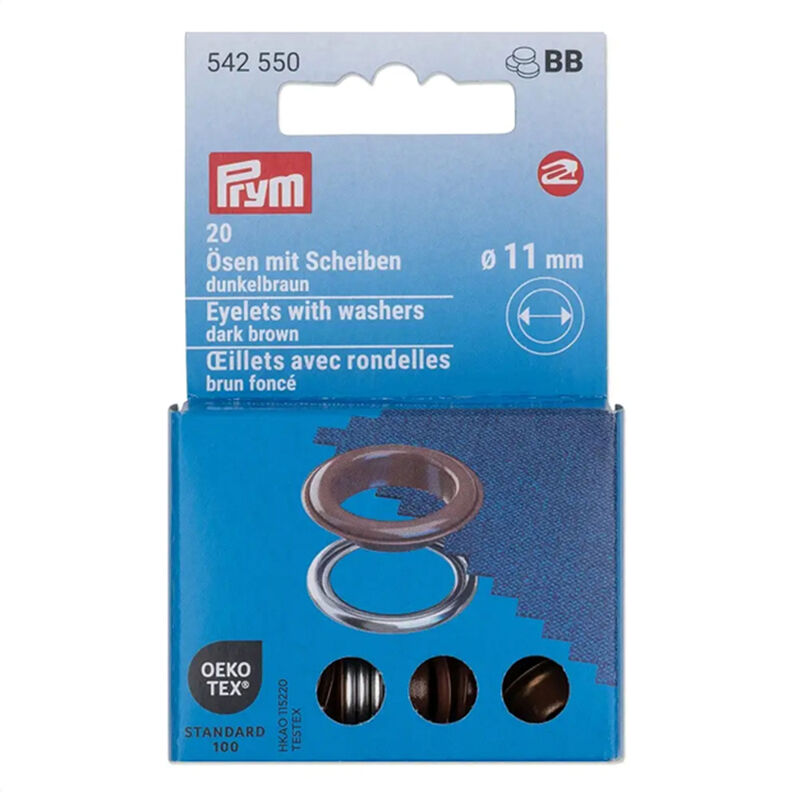 Öljetter med brickor [20 stycken | Ø 11 mm] | Prym – mörkbrun/silvermetallic,  image number 1