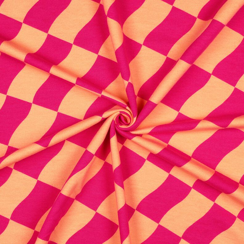 Softsweat vågiga rutor | Poppy Fabrics – intensiv rosa/persikofärgad,  image number 3
