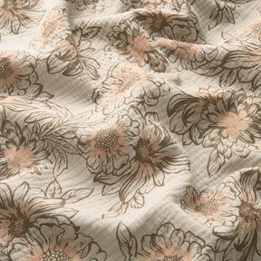 Muslin/Dubbel-krinkelväv sommarblommor – ljus gråbrun/mellanbrunt, 
