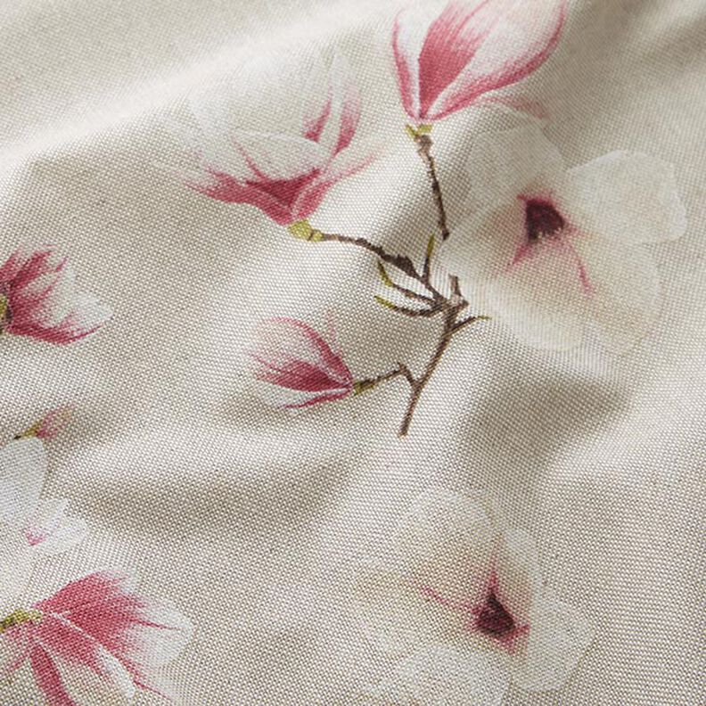 Dekorationstyg Halvpanama magnoliablommar – bleklila/natur,  image number 2