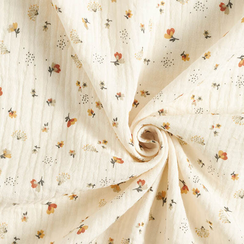 Muslin/Dubbel-krinkelväv små blommor och igelkottar – yllevit,  image number 3