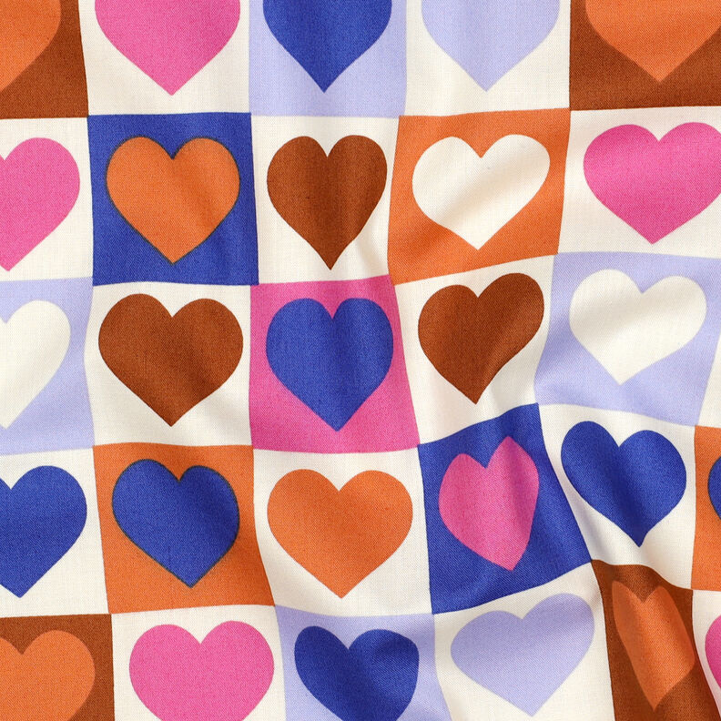 Bomullspoplin diamanthjärtan | Poppy Fabrics – elfenbensvit/kungsblå, image number 2