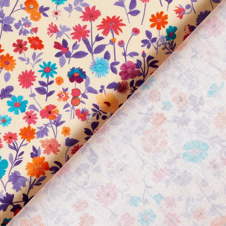 Bomullstyg Poplin färgglada blommor – ljusbeige/lavender, image number 4