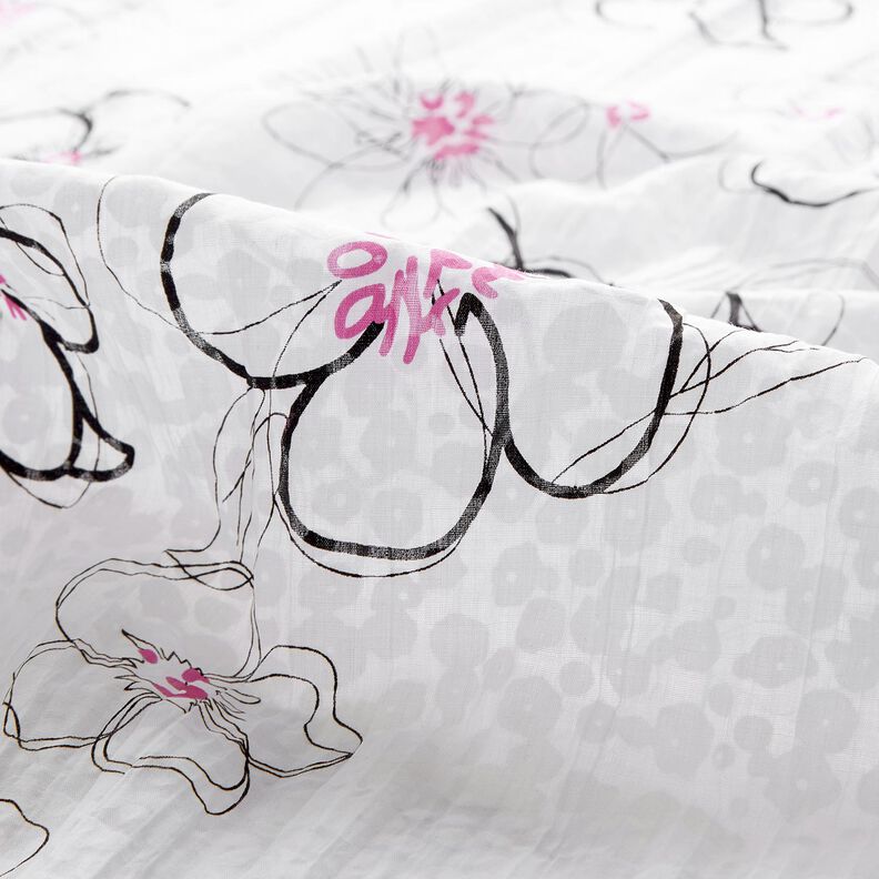 Crinkle-voile blommor och leopardmönster – vit/svart,  image number 5