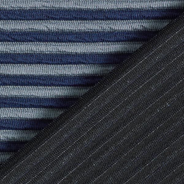 Stickat tyg cloqué Tvärränder – marinblått/grått,  image number 4