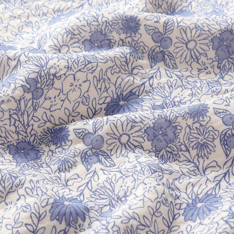 Muslin/Dubbel-krinkelväv Blå blommor – vit/lysande blå,  image number 2