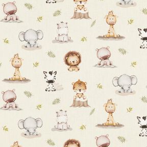 Bomullspoplin Babydjungeldjur Digitaltryck – beige, 