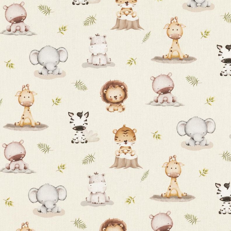 Bomullspoplin Babydjungeldjur Digitaltryck – beige, image number 1