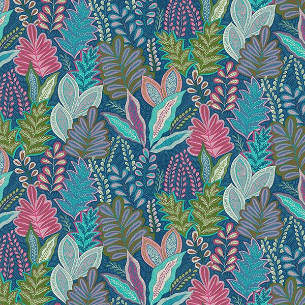 Dekorationstyg halvpanama blad – marinblått,  image number 1