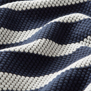 Jacquardjersey Nubbar Ränder – marinblått/vit, 