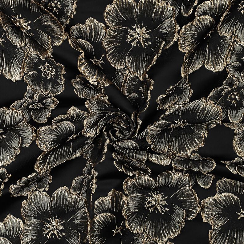 Jacquard 3D-effektblommor – svart/mandel,  image number 3