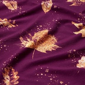 French Terry gyllene höstlöv | Glitzerpüppi – druva/guld, 