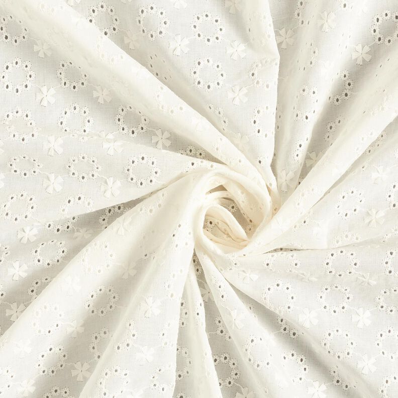 Bomullsbatist Engelskt broderi Blomkransar – yllevit,  image number 5