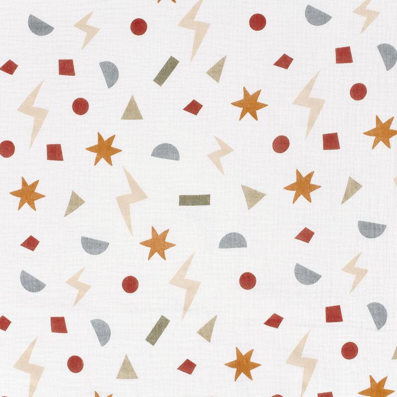 Muslin/Dubbel-krinkelväv Geometriska symboler – elfenbensvit/karamell, image number 1