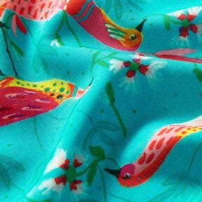 Strandkl&auml;der viskostyg p&aring;f&aring;glar och blommor &ndash; aquabl&aring;tt/intensiv rosa, 