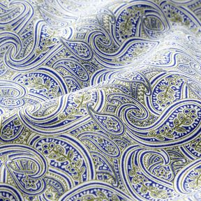 Skjorttyg Överlappande paisley – indigo/oliv, 