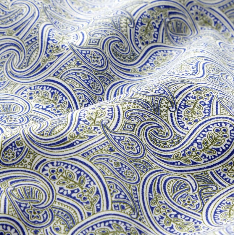Skjorttyg Överlappande paisley – indigo/oliv, image number 2