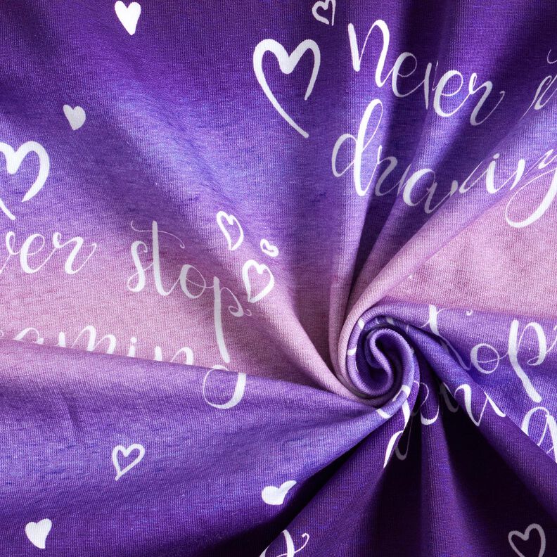 French Terry Sommarsweat Never stop Dreaming | Glitzerpüppi – lila/aubergine,  image number 3