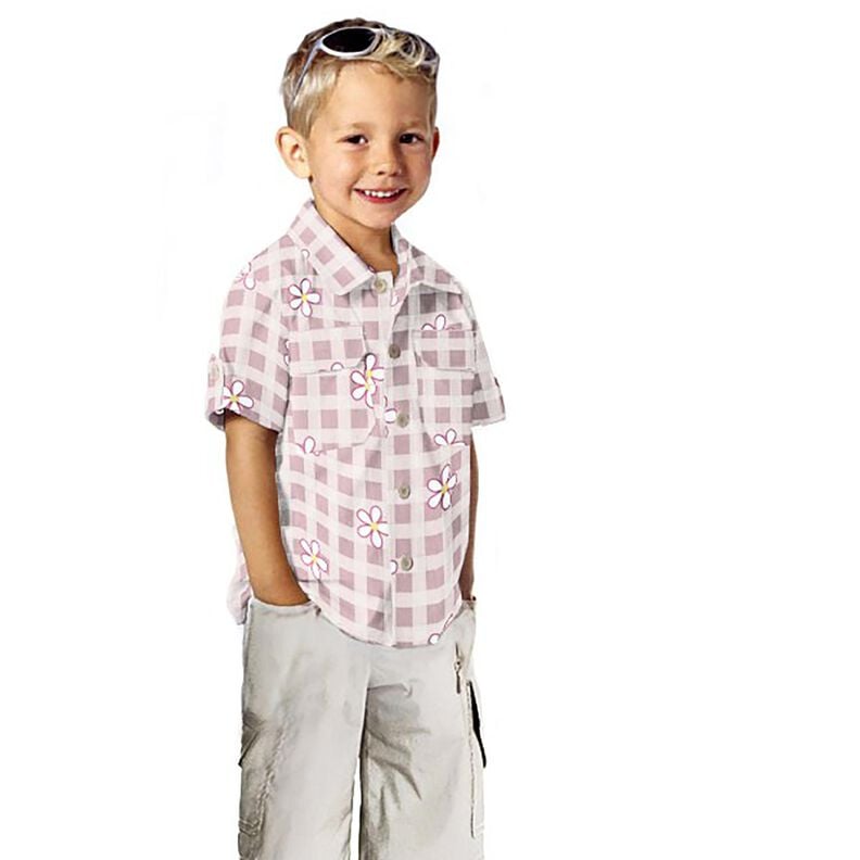 Bomullsjersey rutor och blommor &ndash; vit/rosa,  image number 5