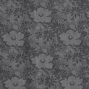 Skjorttyg med blommor – grå/svart, 