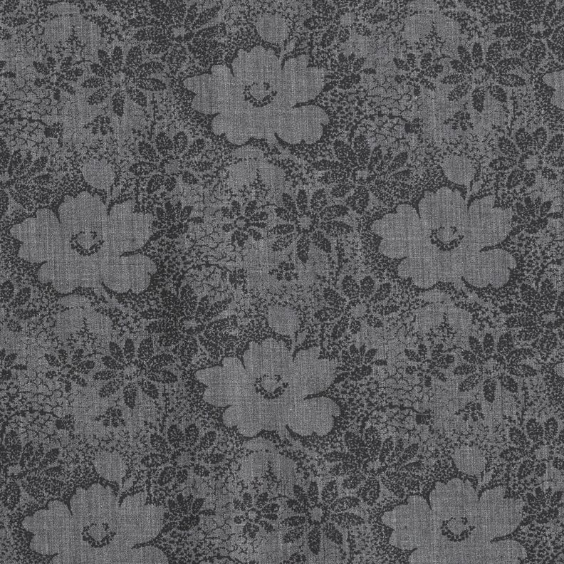 Skjorttyg med blommor – grått/svart,  image number 1
