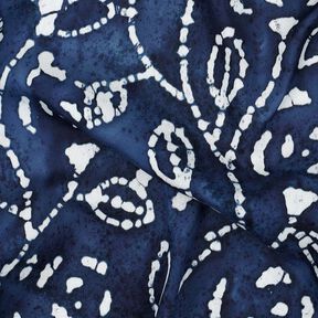 Viskos-voile batik bladgrenar – indigo/vit, 