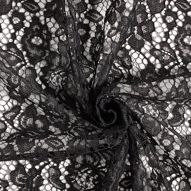 Spetstyg med bågkant på båda sidor Blommönster – svart,  image number 4