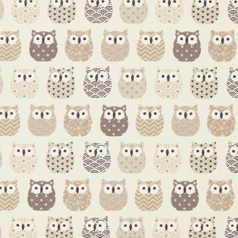 Bomullstyg Kretong owl – kräm/grått,  image number 1