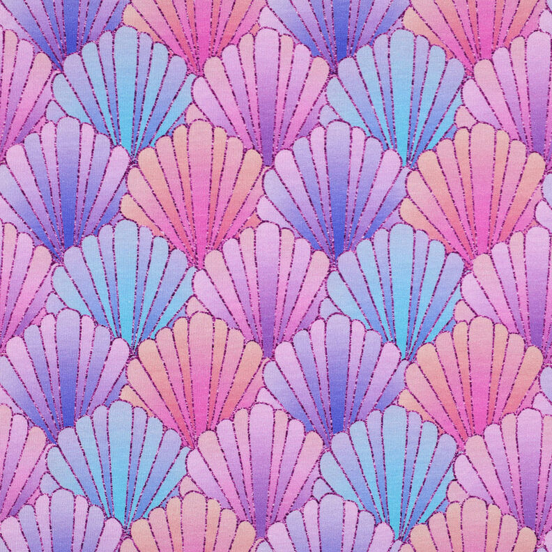 French Terry Sommarsweat Musslor Digitaltryck | by Poppy – lavender/blålila, image number 1