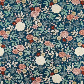 Dekorationstyg Jacquard Vintageblommor – petrol/mörkröd, 