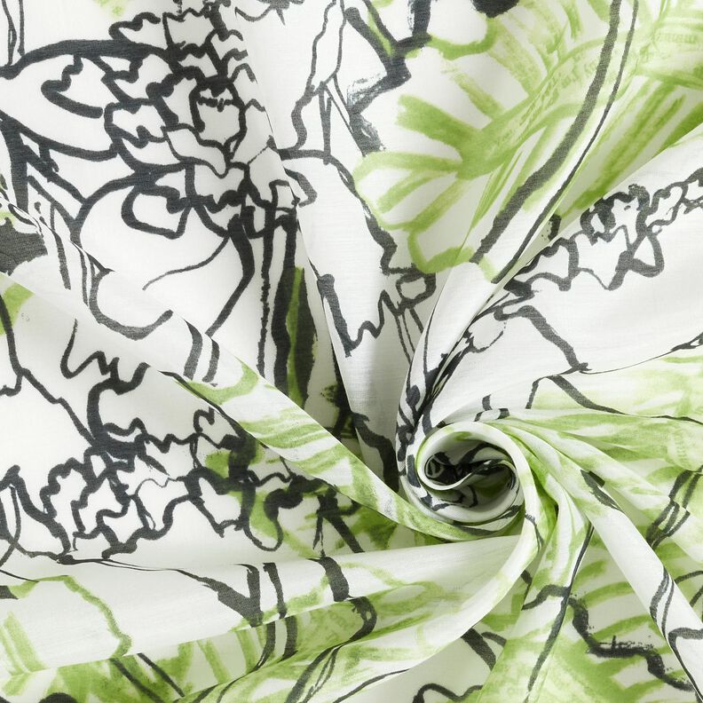bomull-silke-mix abstrakta blommor – elfenbensvit/majgrön,  image number 3