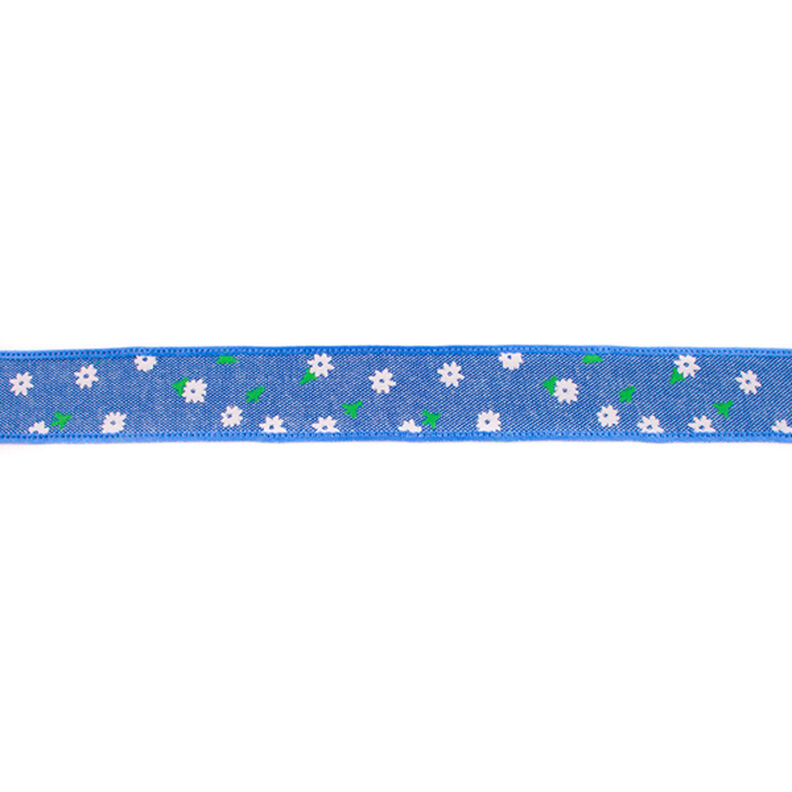 Vävt band Chambray blommor – jeansblå,  image number 1