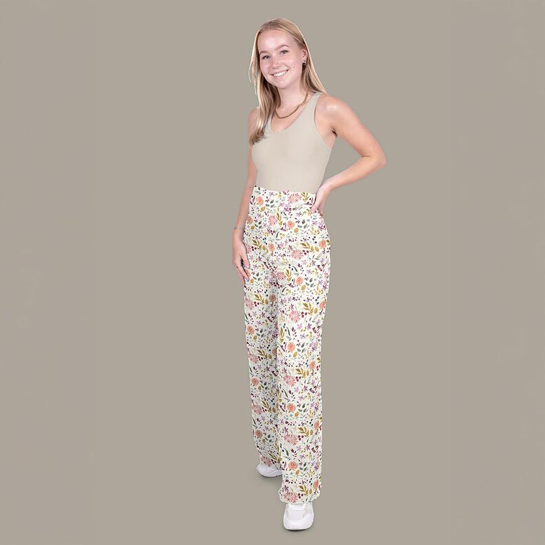 Muslin/Dubbel-krinkelväv akvarell blomsteräng Digitaltryck – kräm,  image number 5