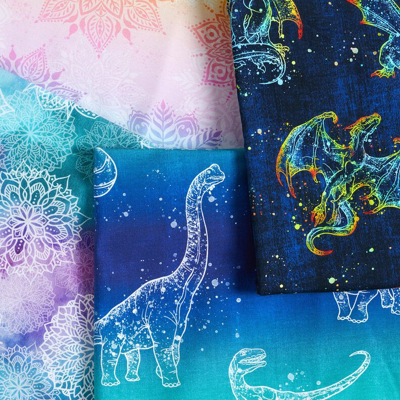 Bomullsjersey Dinosauriekonturer | Glitzerpüppi – blålila/pepparmynta,  image number 8