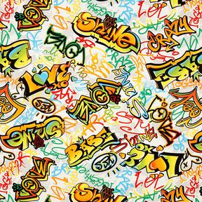 Dekorationstyg Halvpanama graffiti – silvergrå, 