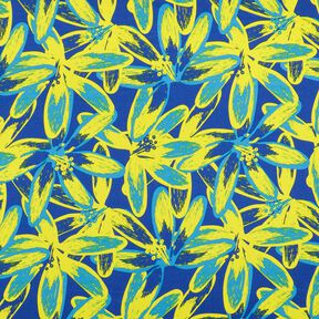 Cr&ecirc;pe Satin Stora kamomillblommor &ndash; indigo/citrongul, 