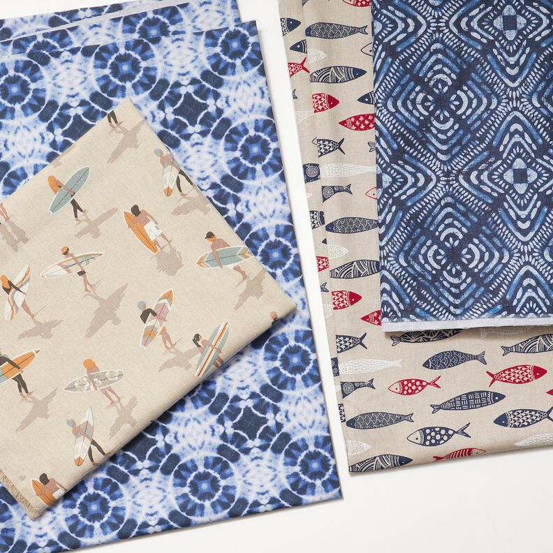 Dekorationstyg Canvas batikplattor – indigo/vit, image number 6