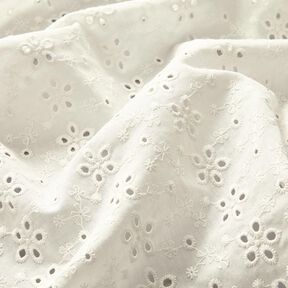 Bomullsbatist Engelskt broderi Blomrader – yllevit, 